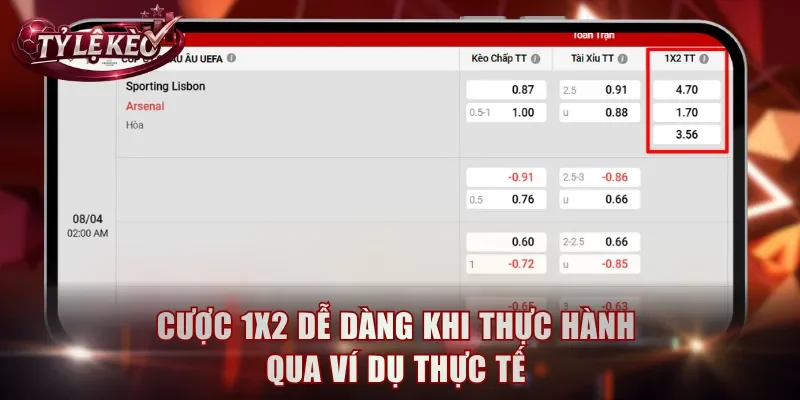 Cược 1x2 dễ dàng khi thực hành qua ví dụ thực tế